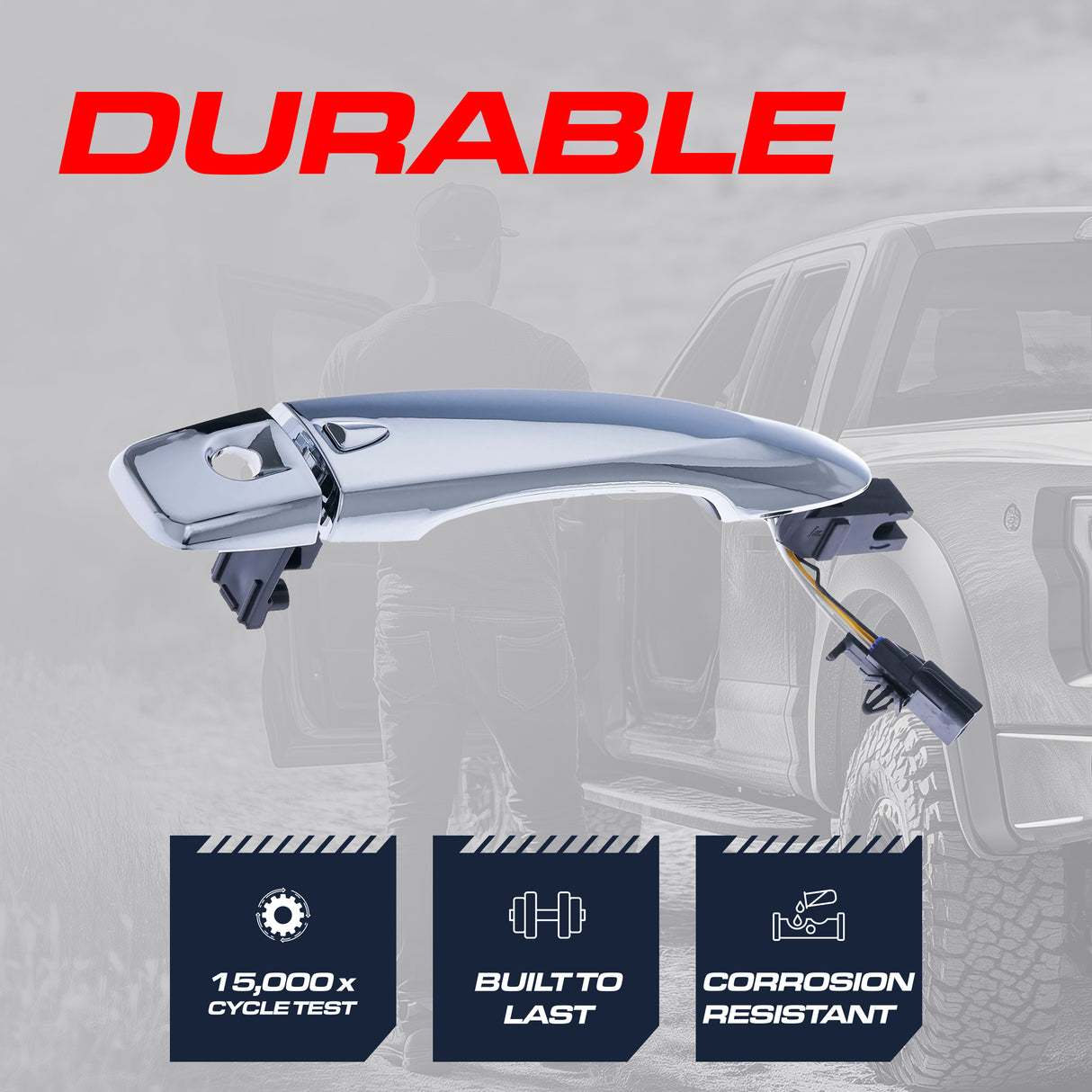 Exterior Door Handle Chrome Replacement for Nissan Maxima (2016-2024), Murano (2015-2024) OE Part # 80640-4RA0B, 80640-4RA0A | Front Left Driver Side w/ Keyhole Cover