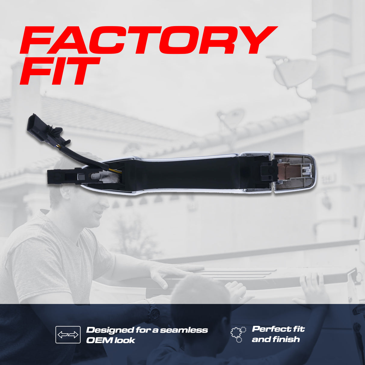 Exterior Door Handle Chrome Replacement for Nissan Maxima (2016-2024), Murano (2015-2024) OE Part # 80640-4RA0B, 80640-4RA0A | Front Right Passenger Side w/o Keyhole Cover