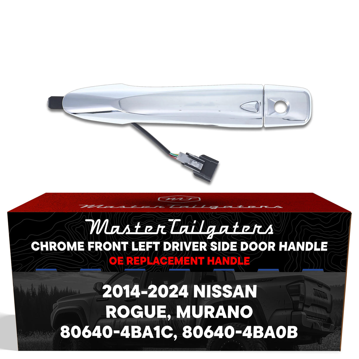 Exterior Door Handle Chrome Replacement for Nissan Murano (2015-2024), Rogue (2014-2024) OE Part # 80640-4BA1C, 80640-4BA0B | Front Left Driver Side w/ Keyhole