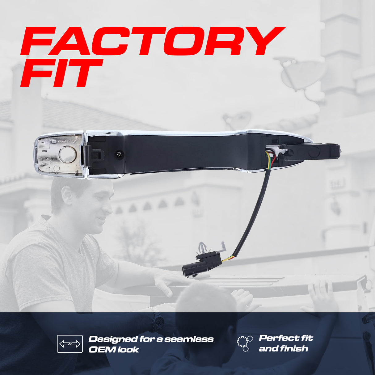 Exterior Door Handle Chrome Replacement for Nissan Murano (2015-2024), Rogue (2014-2024) OE Part # 80640-4BA1C, 80640-4BA0B | Front Left Driver Side w/ Keyhole