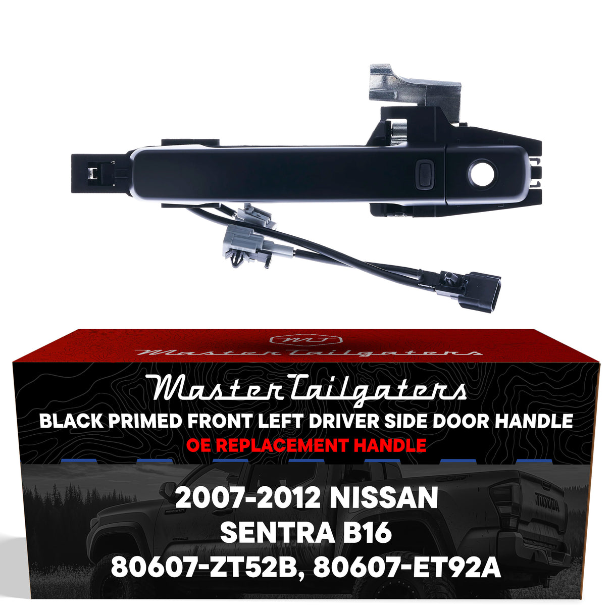 Exterior Door Handle Black Primed Replacement for Nissan Sentra B16 (2007-2012) (Smart Entry System w/ Sensor) OE Part # 80607-ZT52B, 80607-ET92A | Front Left Driver Side