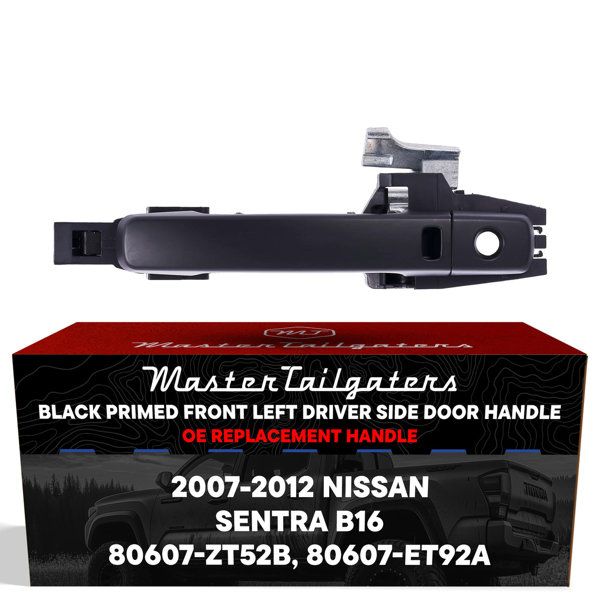 Exterior Door Handle Black Primed Replacement for Nissan Sentra B16 (2007-2012) (Smart Entry System w/o Sensor) OE Part # 80607-ZT52B, 80607-ET92A | Front Left Driver Side