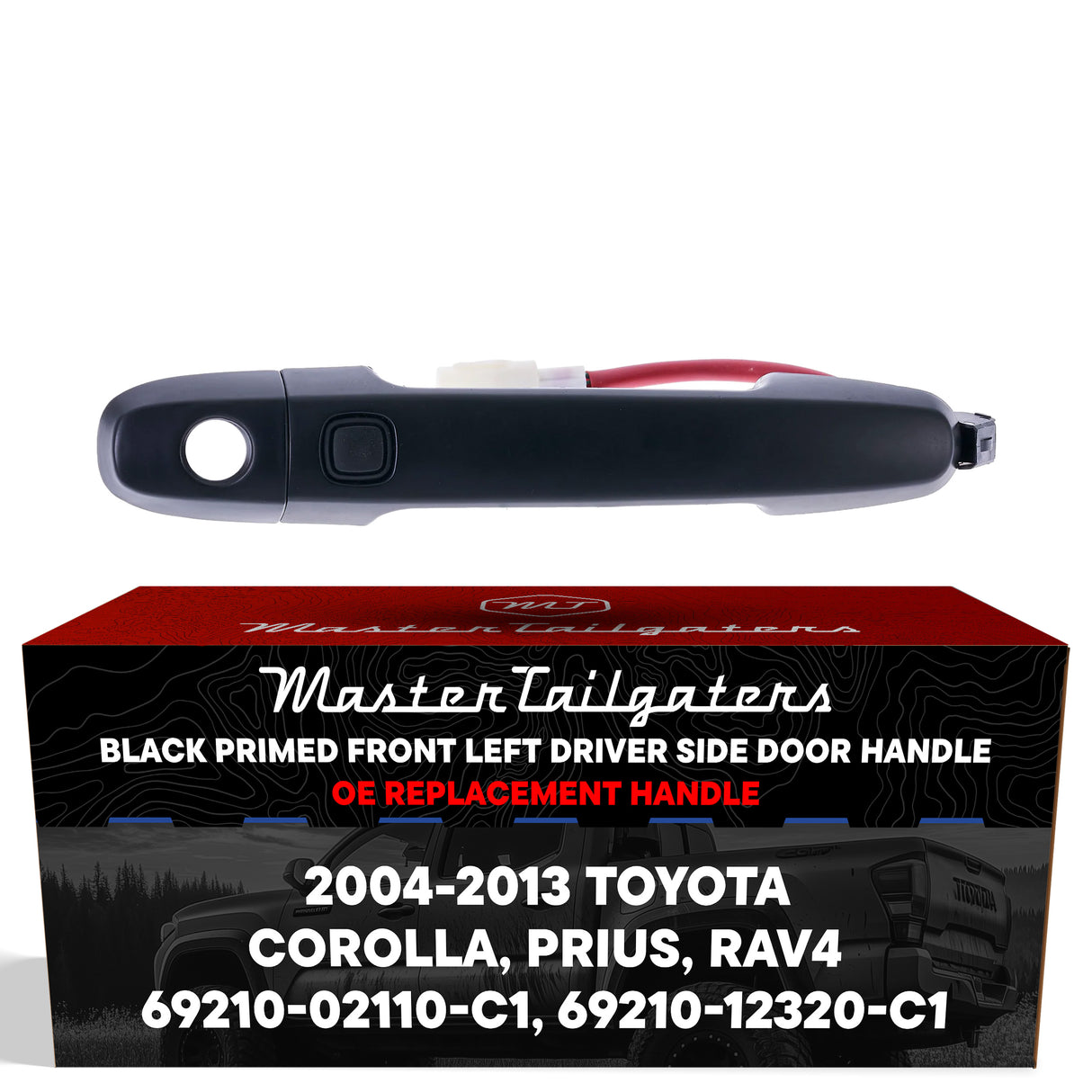 Exterior Door Handle Black Primed Replacement for Toyota Corolla (09-13), Prius (04-09), RAV4 (09-12) OE Part # 69210-02110-C1, 69210-12320-C1 | Front Left Driver Side w/ Keyhole Cap