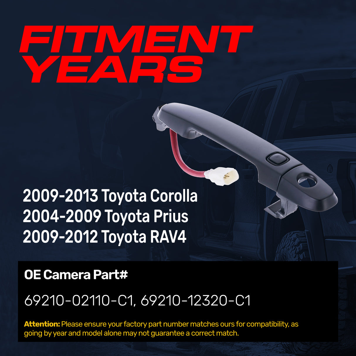 Exterior Door Handle Black Primed Replacement for Toyota Corolla (09-13), Prius (04-09), RAV4 (09-12) OE Part # 69210-02110-C1, 69210-12320-C1 | Front Left Driver Side w/ Keyhole Cap