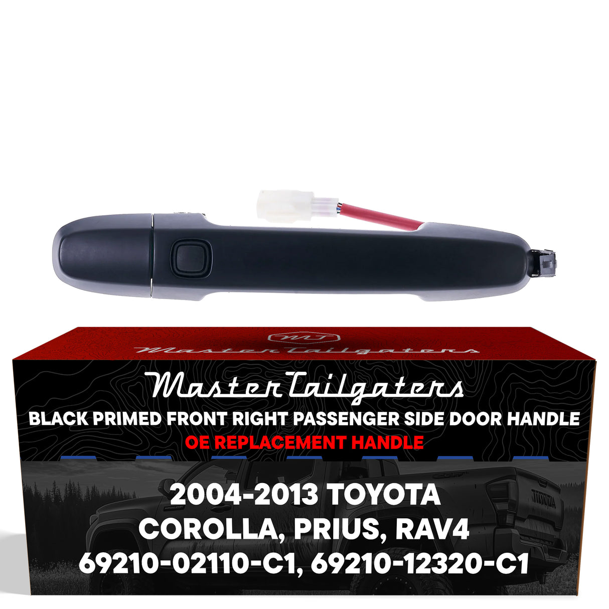 Exterior Door Handle Black Primed Replacement for Toyota Corolla (09-13), Prius (04-09), RAV4 (09-12) OE Part # 69210-02110-C1, 69210-12320-C1 | Front Right Passenger Side w/o Keyhole Cap