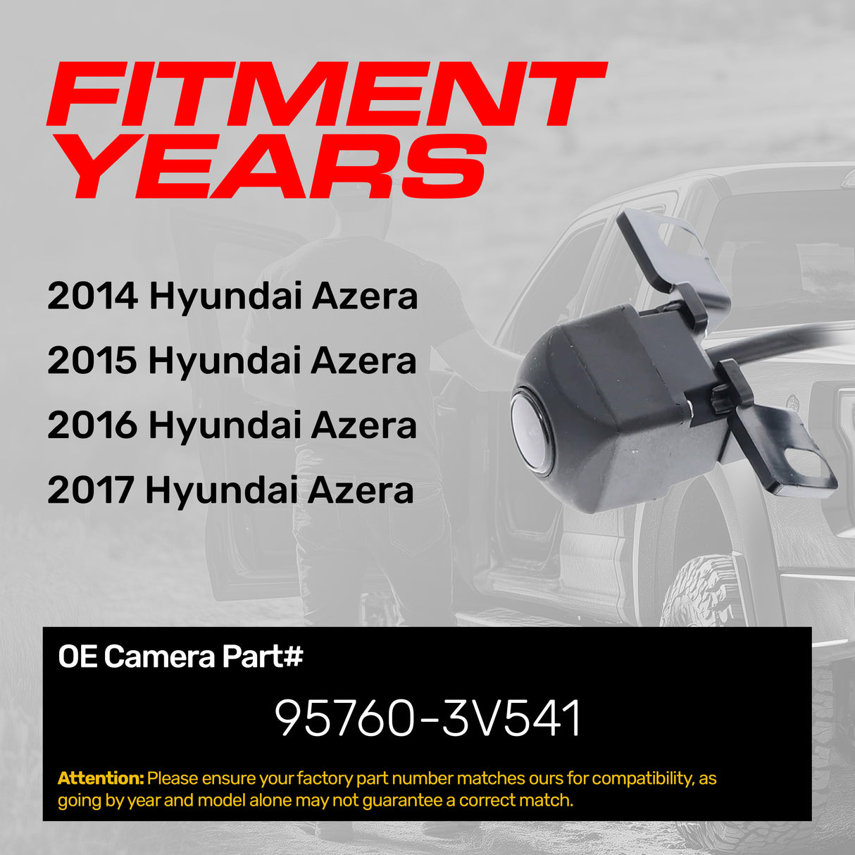 Hyundai Azera (2014-2017) OEM Replacement Backup Camera OE Part # 95760-3V541