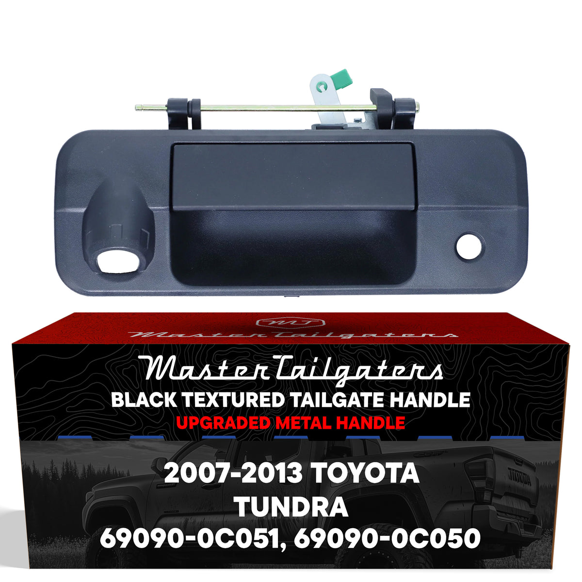 Tailgate Handle Upgraded Black Metal Replacement for Toyota Tundra (2007-2013) OE Part # 69090-0C051, 69090-0C050 | Tailgate Handle w/ Rear Camera Hole, w/ Keyhole