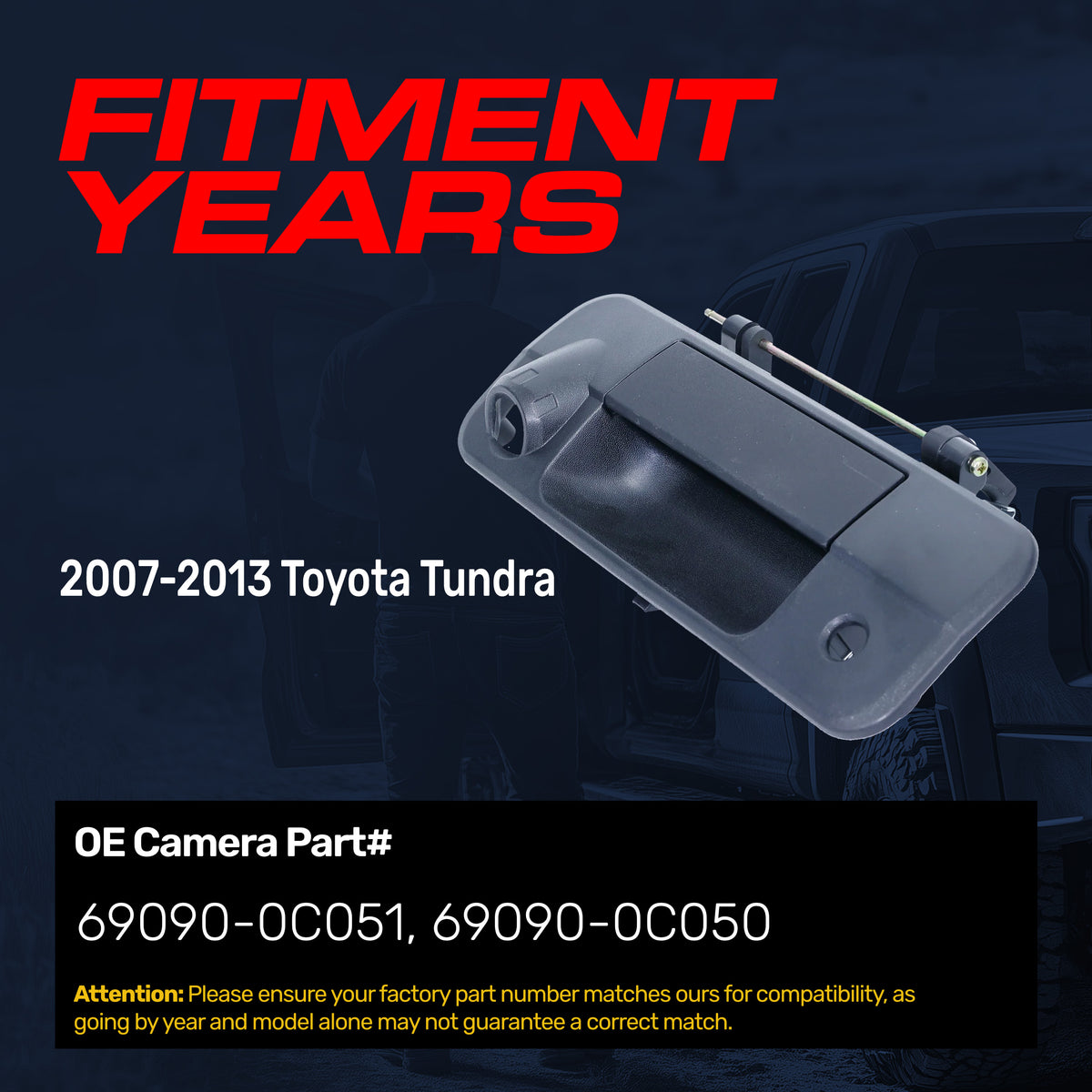 Tailgate Handle Upgraded Black Metal Replacement for Toyota Tundra (2007-2013) OE Part # 69090-0C051, 69090-0C050 | Tailgate Handle w/ Rear Camera Hole, w/ Keyhole