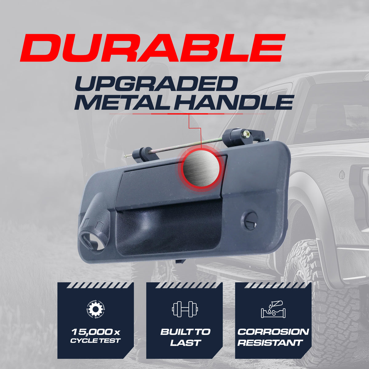 Tailgate Handle Upgraded Black Metal Replacement for Toyota Tundra (2007-2013) OE Part # 69090-0C051, 69090-0C050 | Tailgate Handle w/ Rear Camera Hole, w/ Keyhole