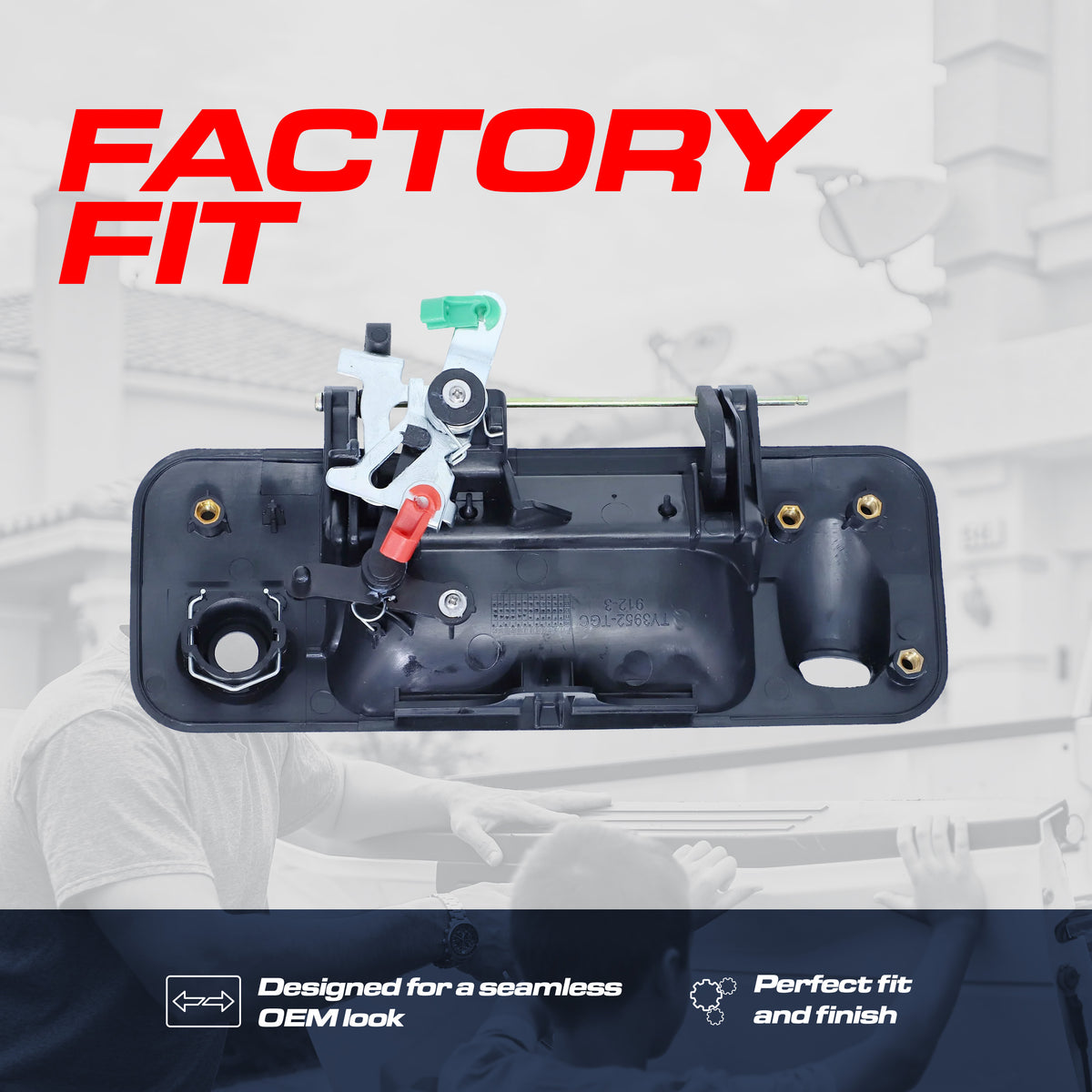 Tailgate Handle Upgraded Black Metal Replacement for Toyota Tundra (2007-2013) OE Part # 69090-0C051, 69090-0C050 | Tailgate Handle w/ Rear Camera Hole, w/ Keyhole