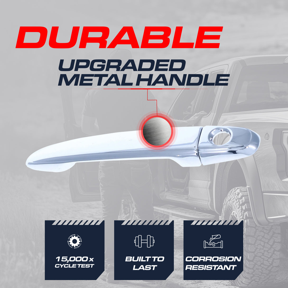 Exterior Door Handle Upgraded Chrome Metal Replacement for Toyota 4Runner 03-09, Avalon 05-12, Camry 07-11, Tacoma 05-15 / Lexus GX 470 03-09, RX350 07-09 OE Part# 69210-58010 | Front RH=LH w/Keyhole