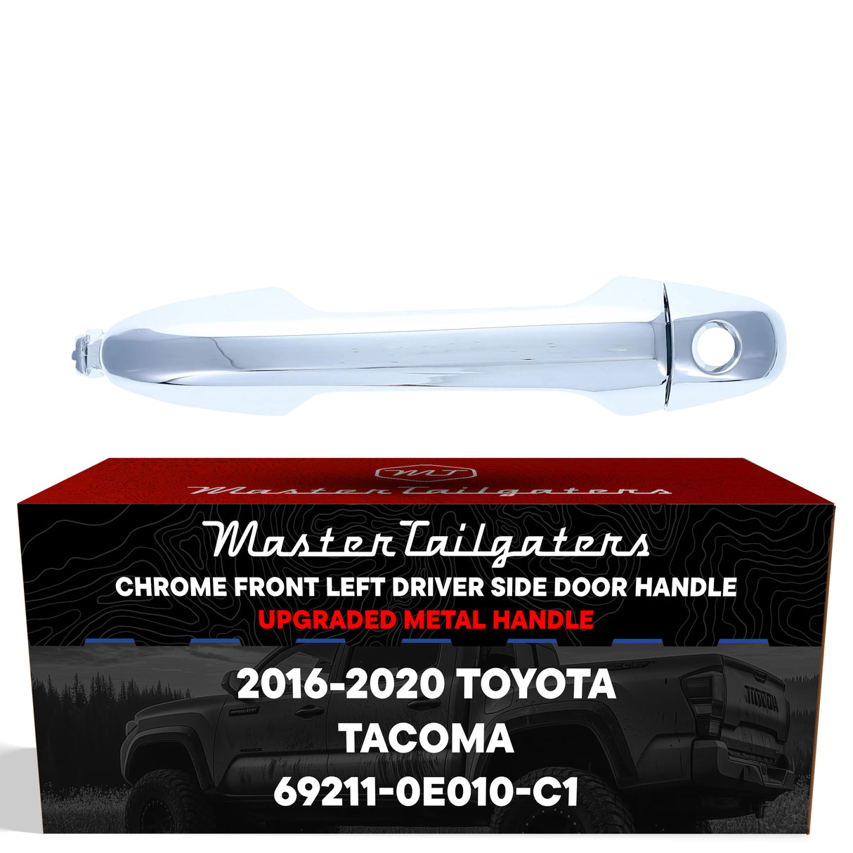 Exterior Door Handle Upgraded Chrome Metal Replacement for Toyota Tacoma (2016-2020) OE Part # 69211-0E010-C1 | Front LH w/ Keyhole