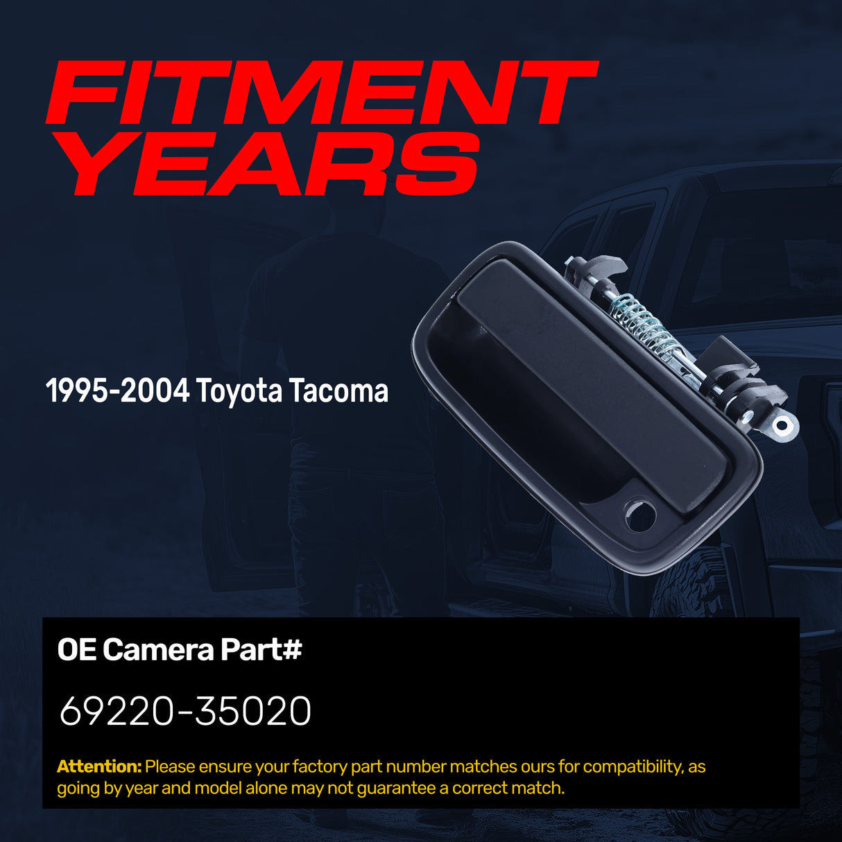 Exterior Door Handle Upgraded Black Metal Replacement for Toyota Tacoma (1995-2004) OE Part # 69220-35020 | Front LH w/ Keyhole