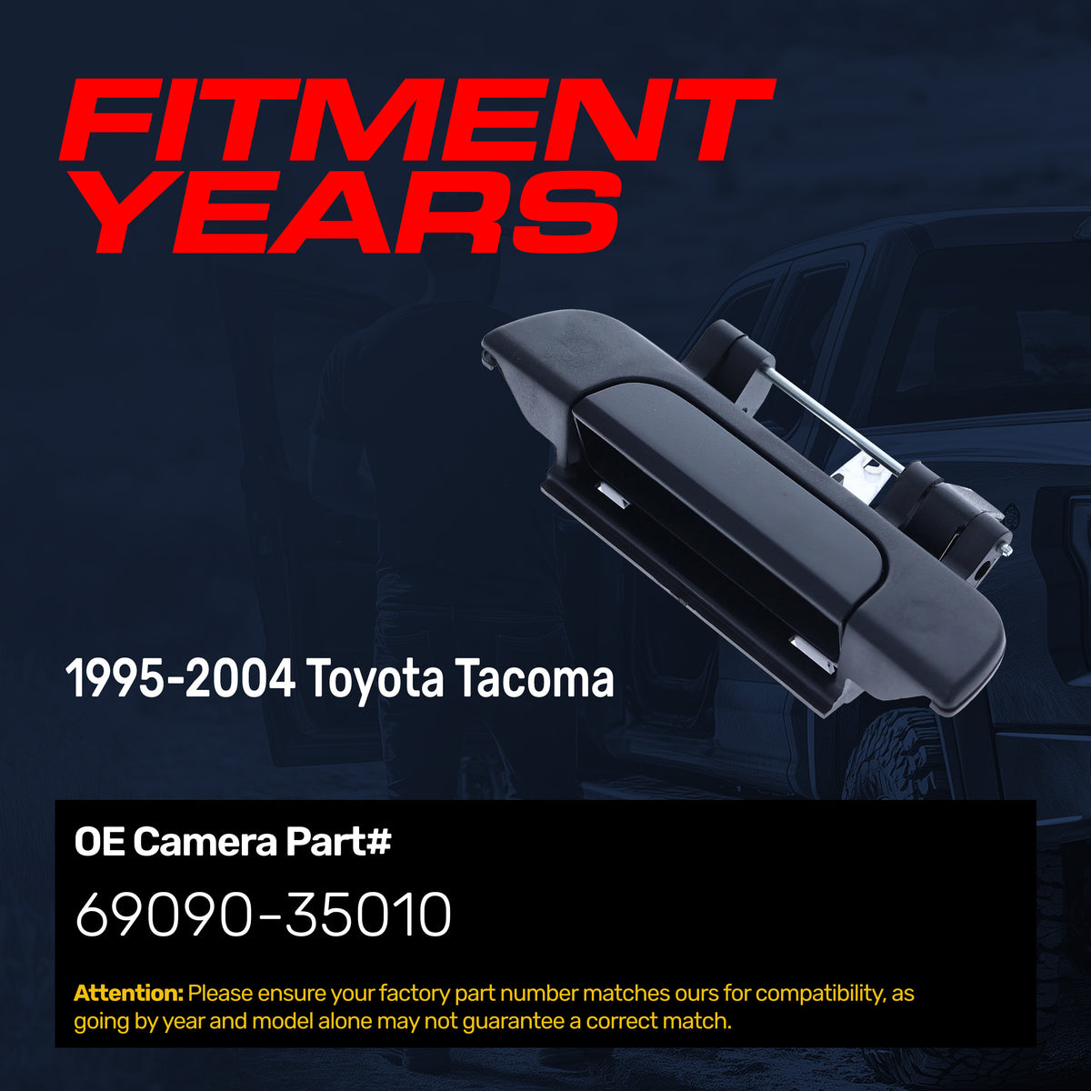Tailgate Handle Upgraded Black Metal Replacement for Toyota Tacoma (1995-2004) OE Part # 69090-35010 | Tailgate Handle w/o Keyhole