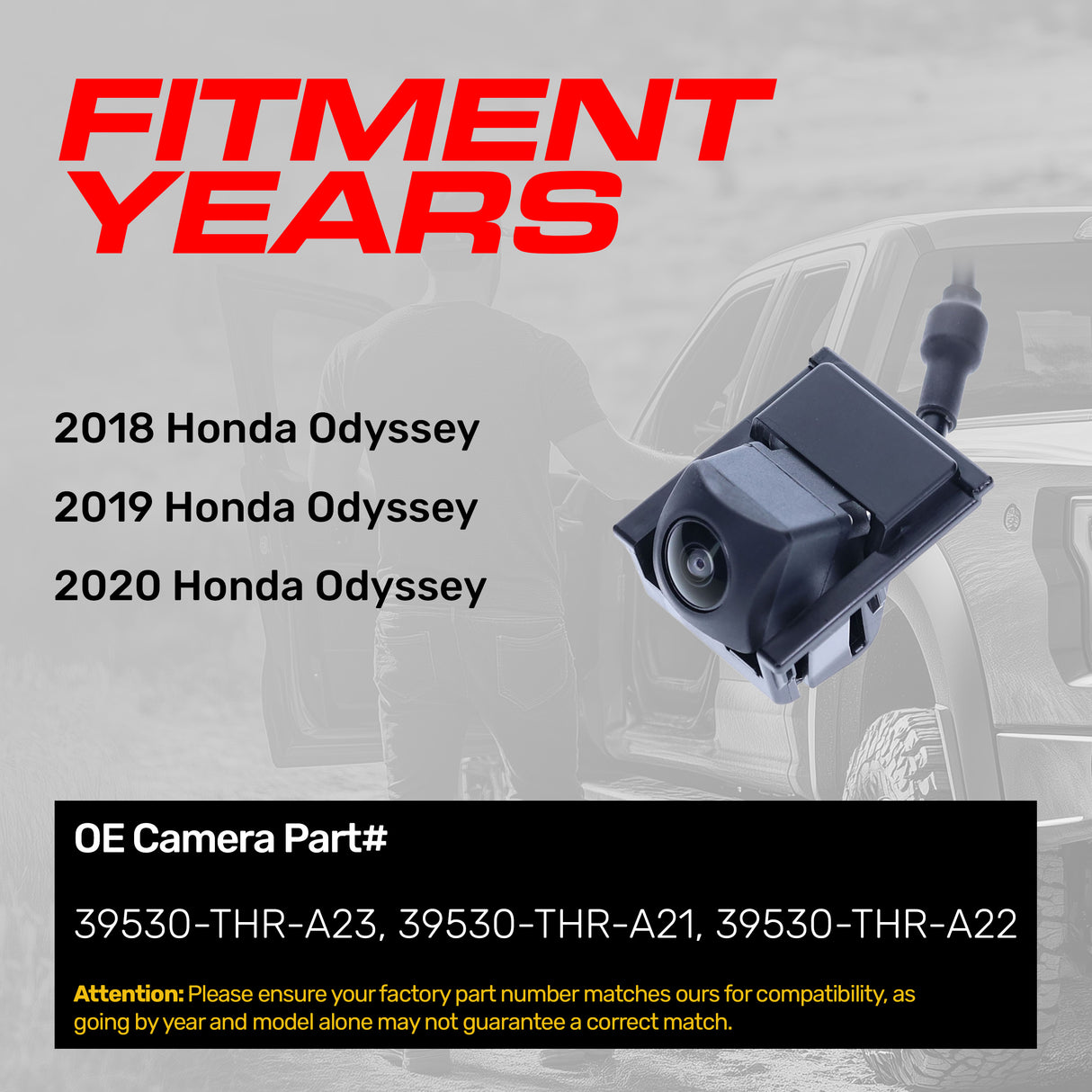 Honda Odyssey (2018-2020) OEM Replacement Backup Camera OE Part # 39530-THR-A21, 39530-THR-A22, 39530-THR-A23 - Master Tailgaters