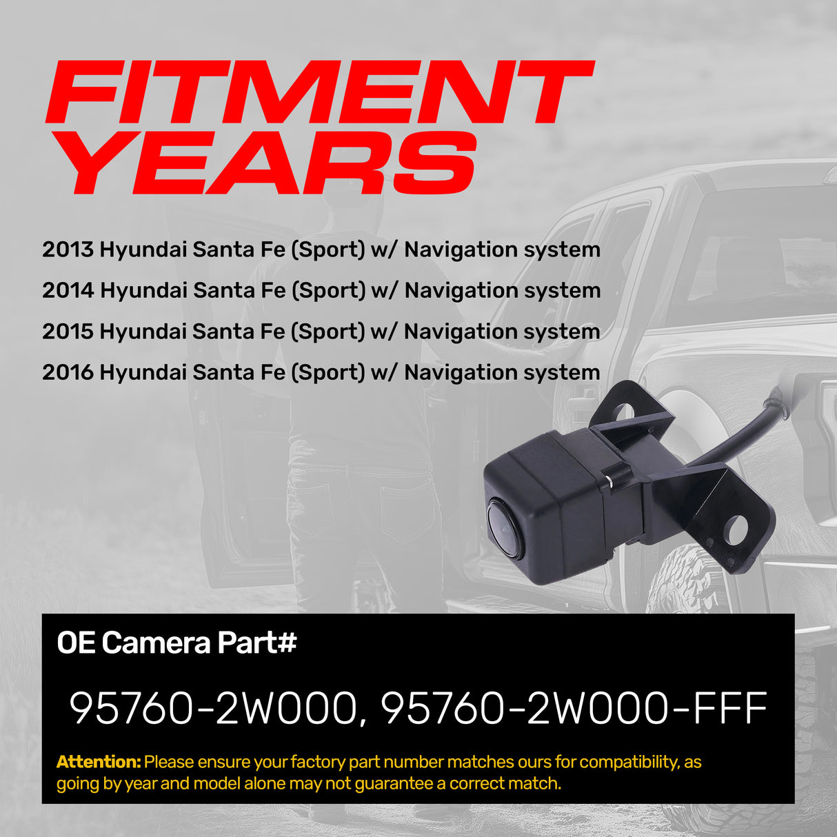 Hyundai Santa Fe Sport w/ Navigation System (2013-2016) OEM Replacement Backup Camera OE Part # 95760-2W000, 95760-2W000-FFF - Master Tailgaters