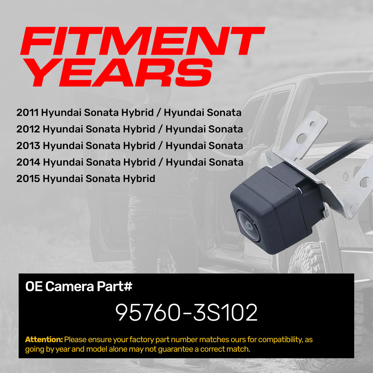 Hyundai Sonata (2011-2014), Sonata Hybrid (2011-2015) OEM Replacement Backup Camera OE Part # 95760-3S102