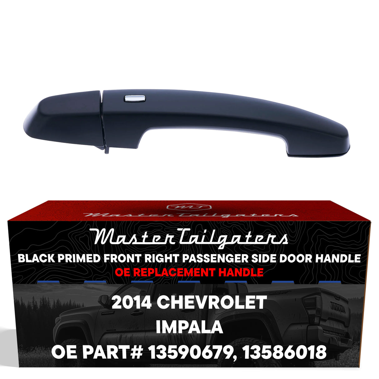 Exterior Door Handle Black Primed Replacement for Chevrolet Impala (2014) OE Part # 13590679, 13586018 | Front Right Passenger Side w/o Keyhole
