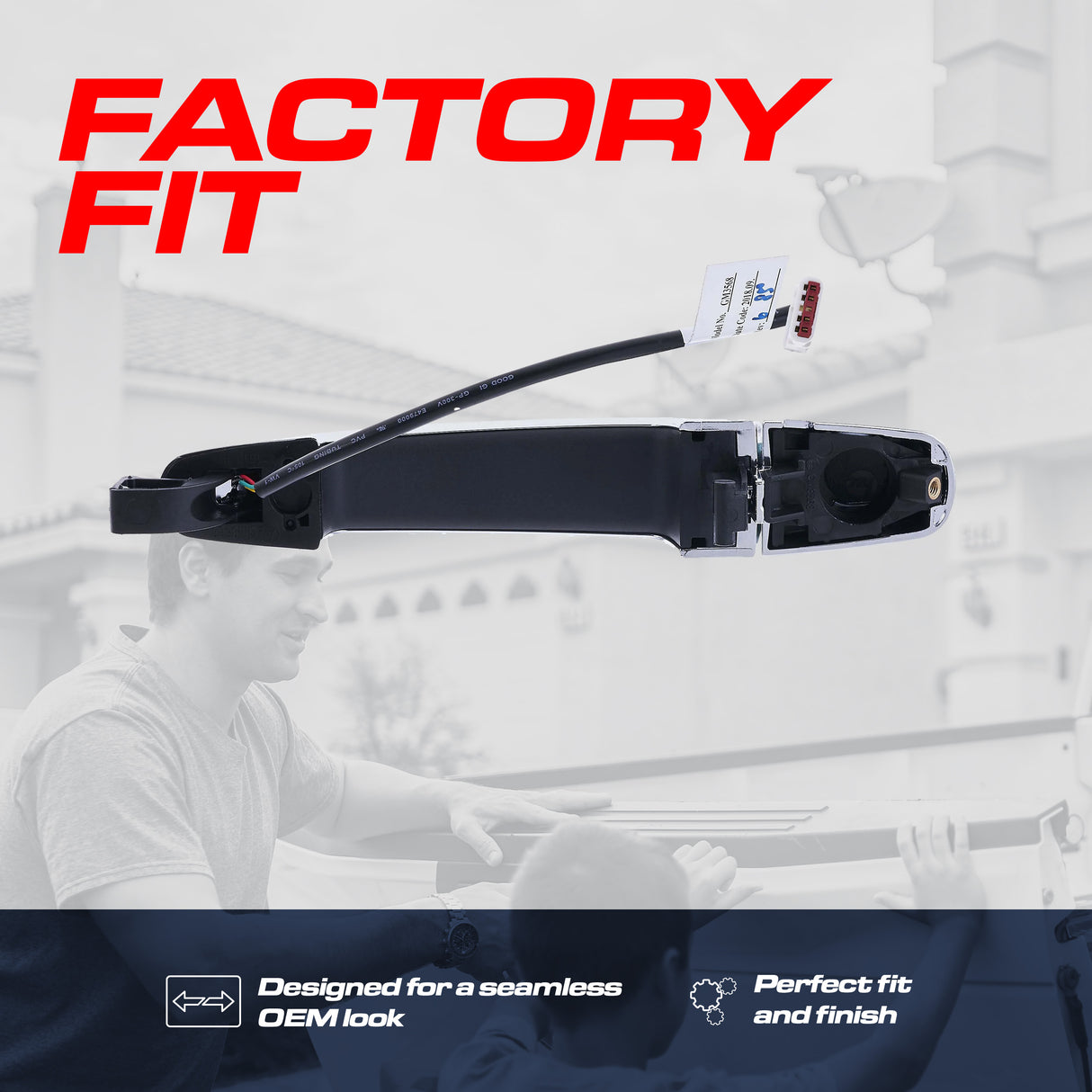 Exterior Door Handle Black/Chrome Replacement for Chevrolet Impala (2014) OE Part # 13590678 | Front Left Driver Side