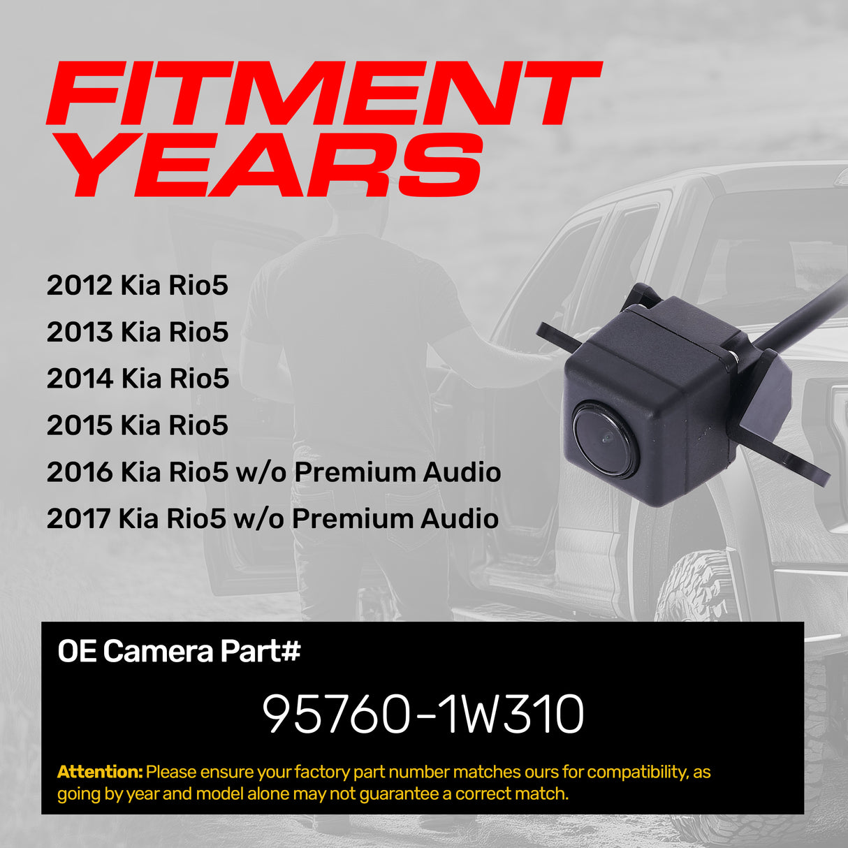 Kia Rio5 (2012-2015), Rio5 w/o Premium Audio (2016-2017) OEM Replacement Backup Camera OE Part # 95760-1W310