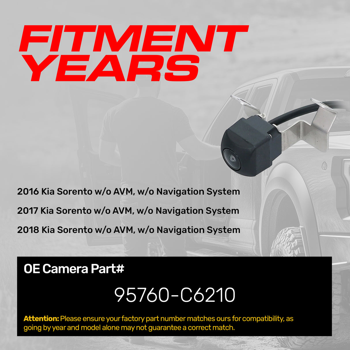 Kia Sorento w/o AVM, w/o Navigation System (2016-2018) OEM Replacement Backup Camera OE Part # 95760-C6210