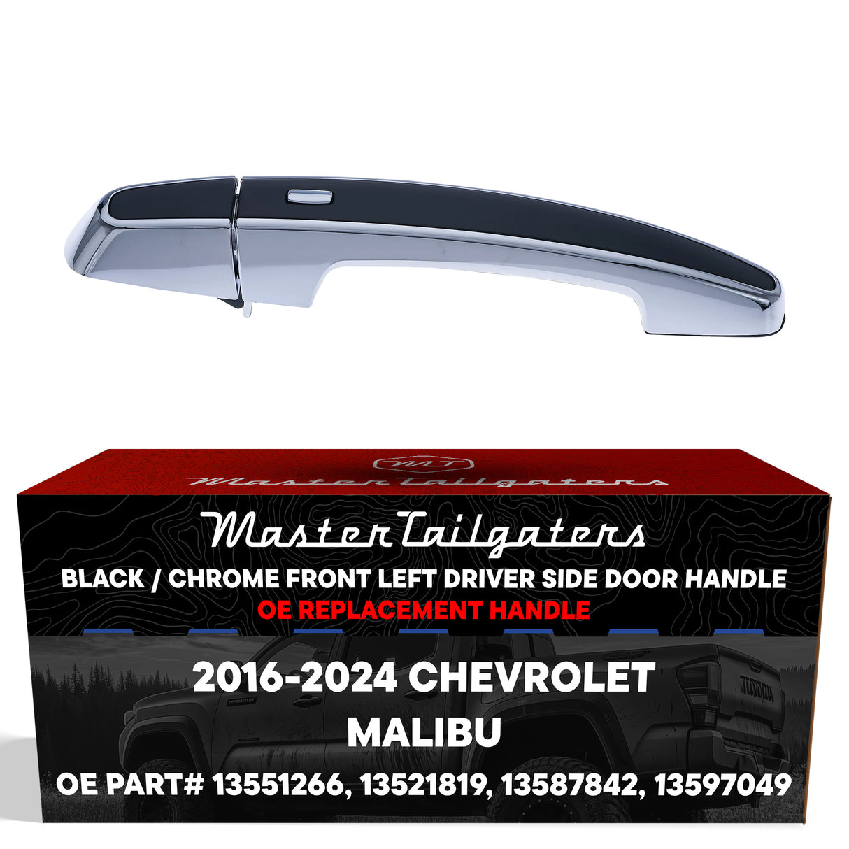 Chevrolet Malibu (2016-2024) Black/Chrome Replacement Exterior Door Handle | Front Left Driver Side w/o Keyhole