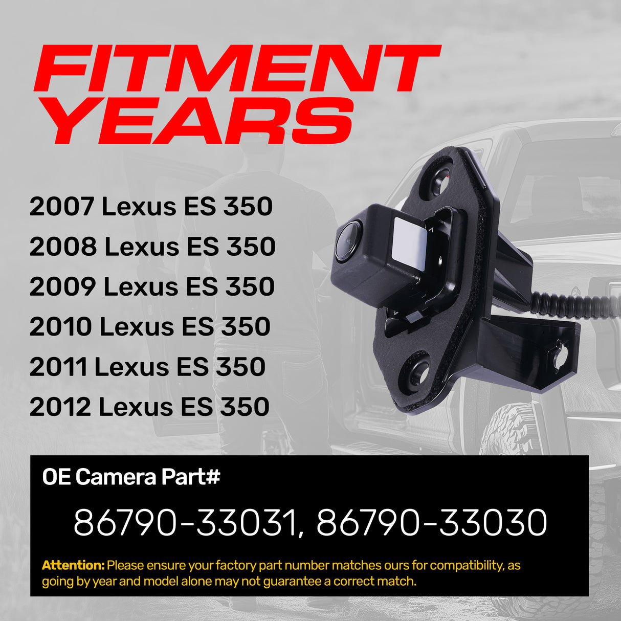 Lexus ES 350 (2007-2012) OEM Replacement Backup Camera OE Part # 86790-33030, 86790-33031