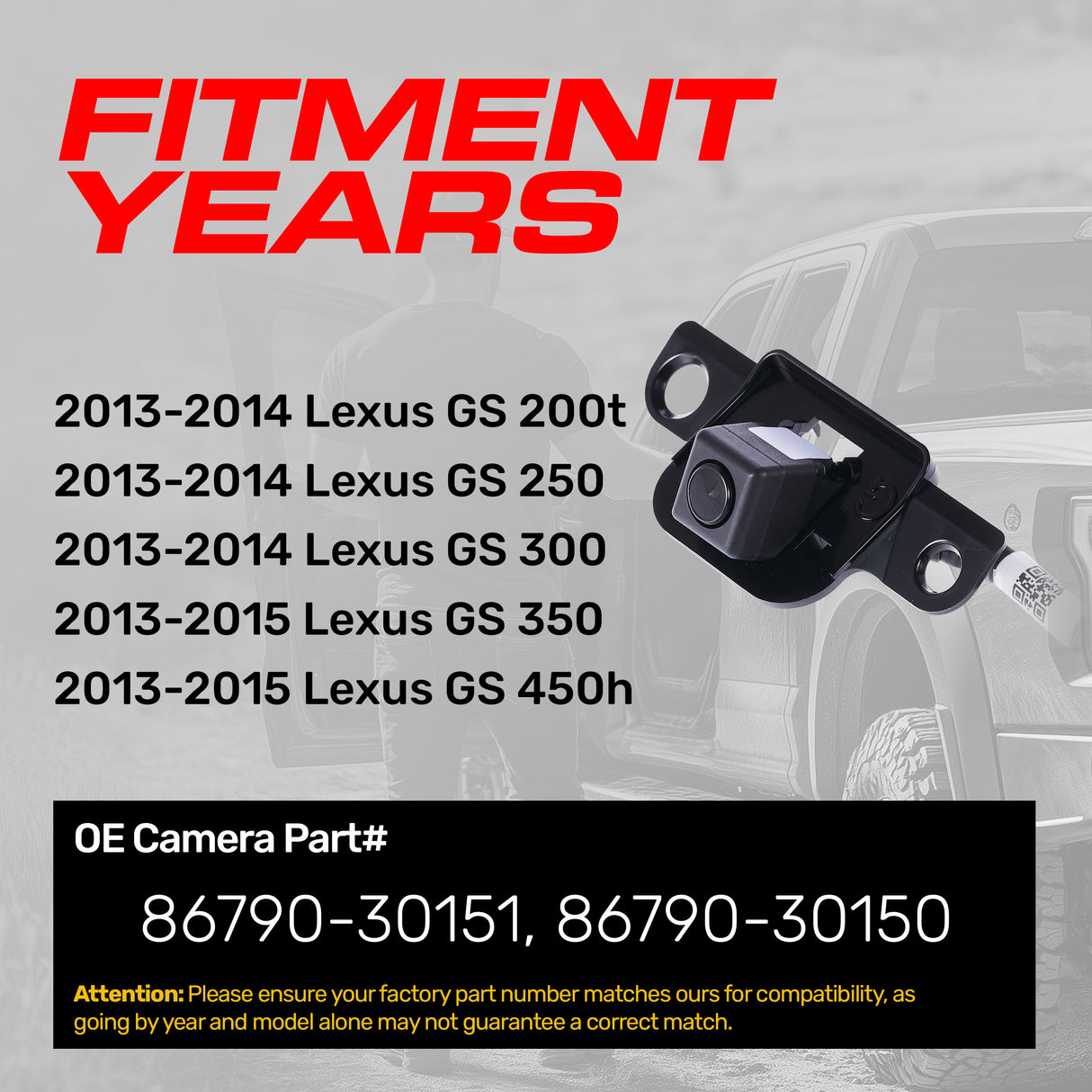 Lexus GS 200t/250/300 (2013-2014), GS 350/450h (2013-2015) OEM Replacement Backup Camera OE Part # 86790-30150, 86790-30151 - Master Tailgaters