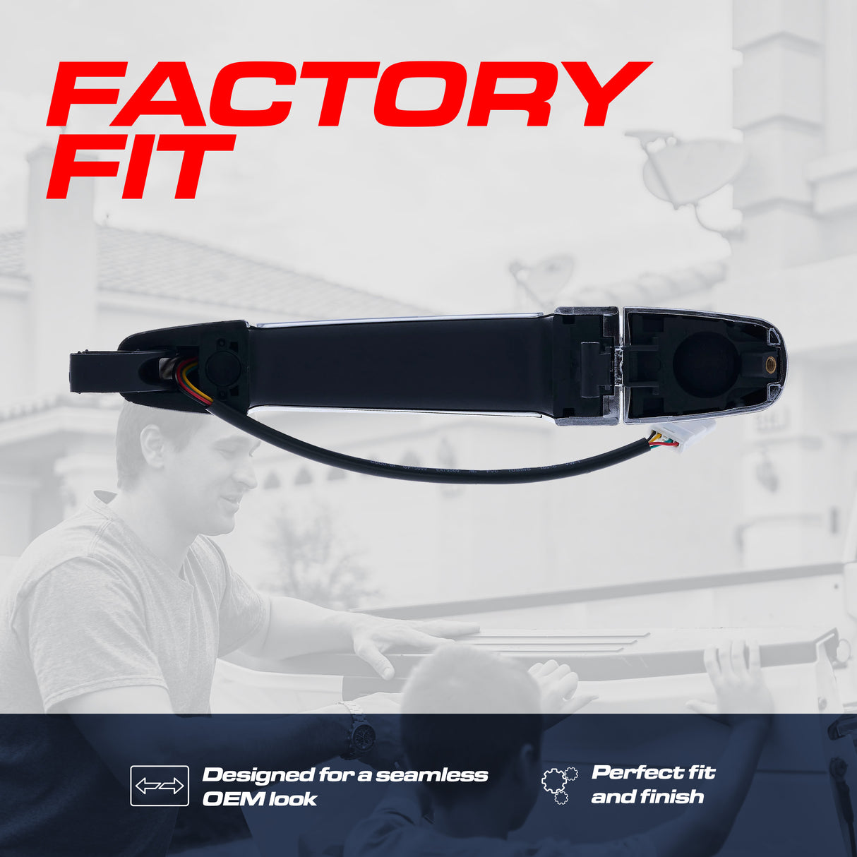 Exterior Door Handle Black/Chrome Replacement for Chevrolet Malibu (16-24), Equinox (14-24), Impala (14-24) OE Part # 13521819, 13599551, 13597049, 13582796 | Front Right Passenger Side w/o Keyhole