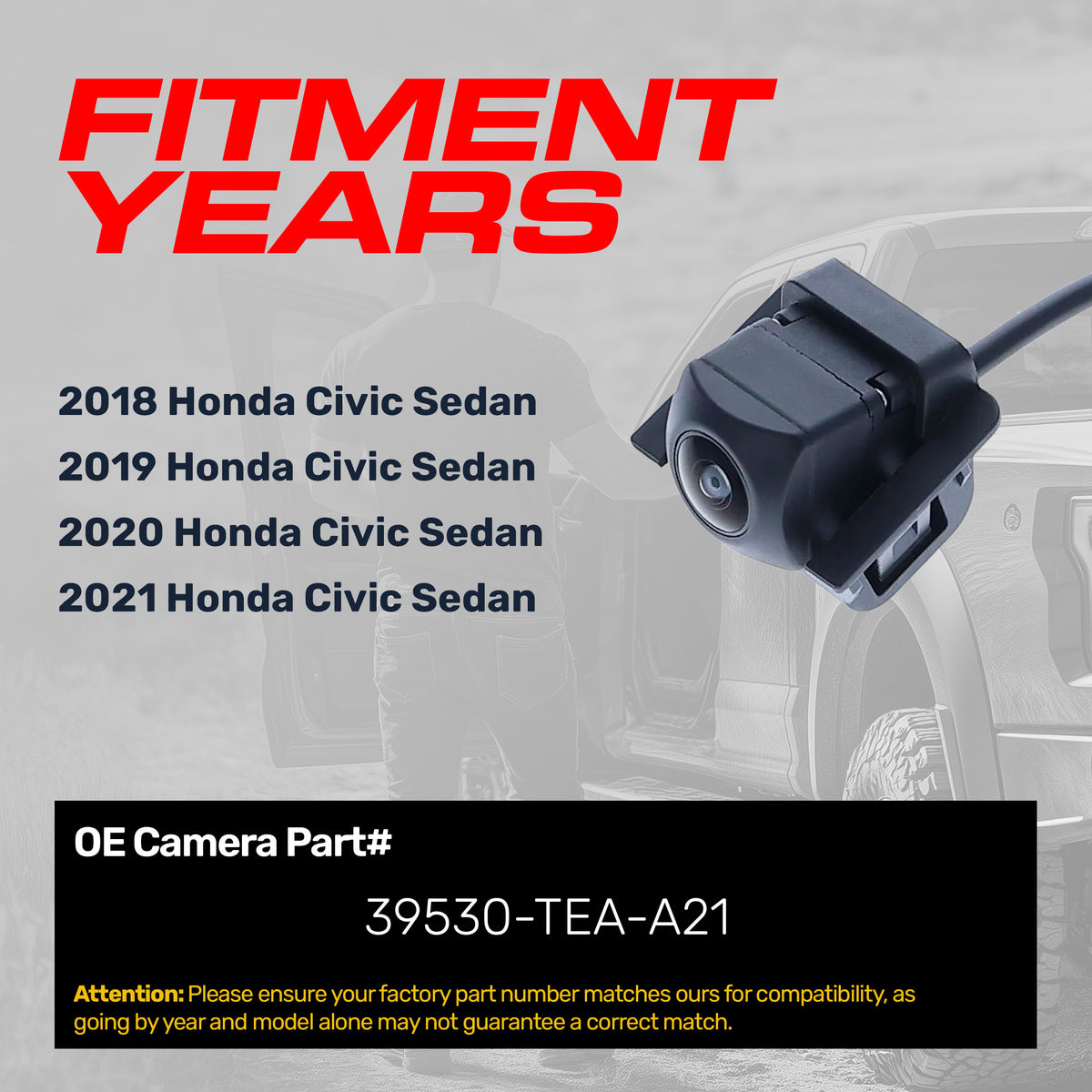Honda Civic Sedan (2018-2021) OEM Replacement Backup Camera OE Part # 39530-TEA-A21