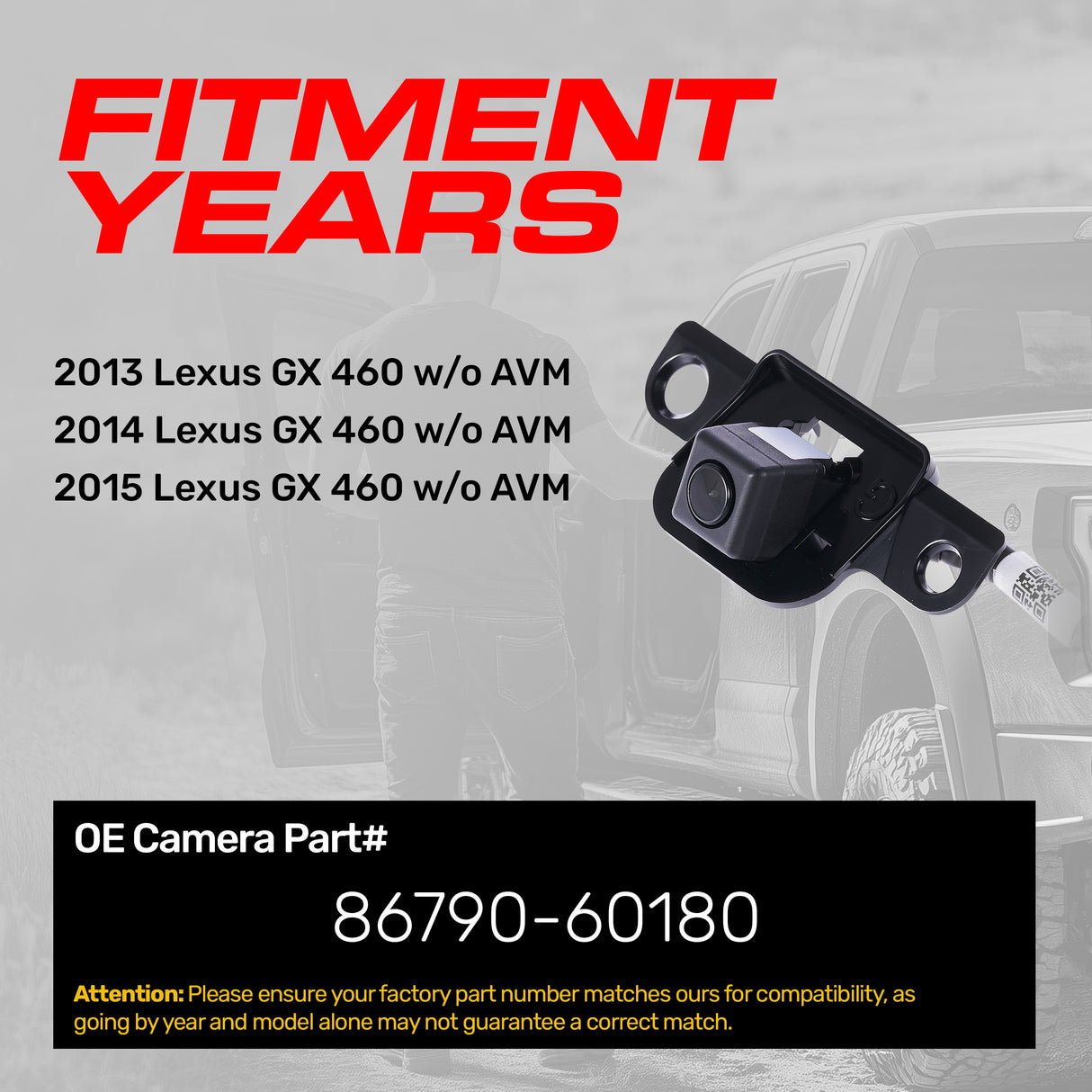 Lexus GX 460 w/o AVM (2013-2015) OEM Replacement Backup Camera OE Part # 86790-60180 - Master Tailgaters