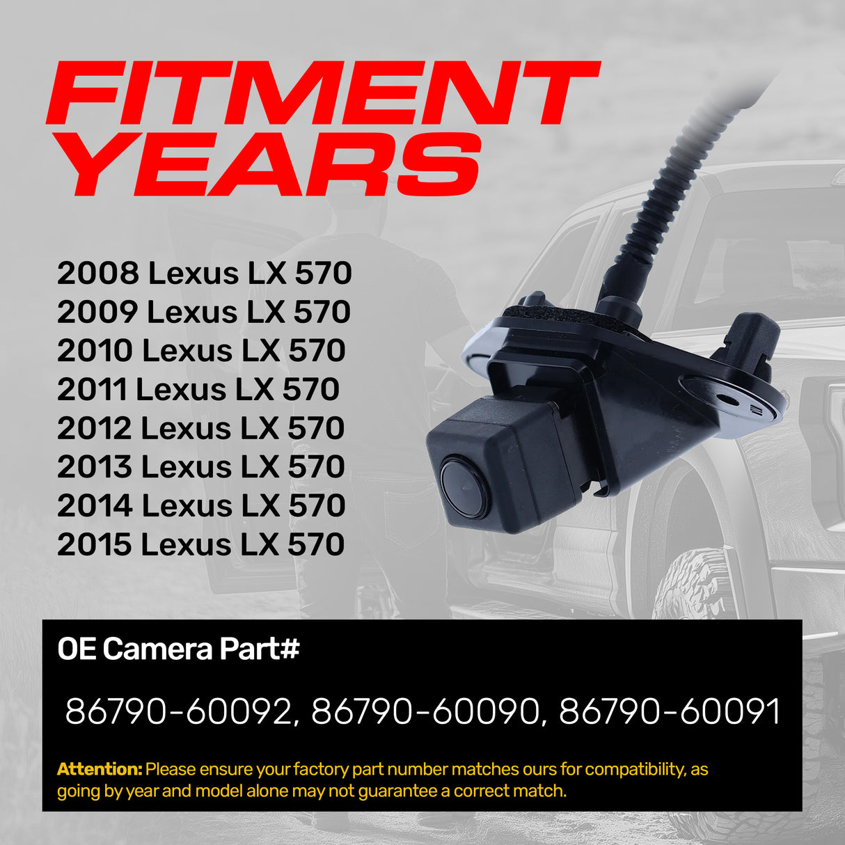 Lexus LX 570 (2008-2015) OEM Replacement Backup Camera OE Part # 86790-60090, 86790-60091, 86790-60092 - Master Tailgaters