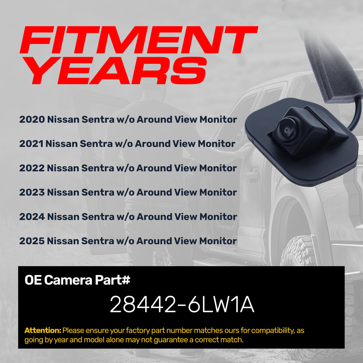 Nissan Sentra w/o Around View Monitor (2020-2025) OEM Replacement Backup Camera OE Part # 28442-6LW1A
