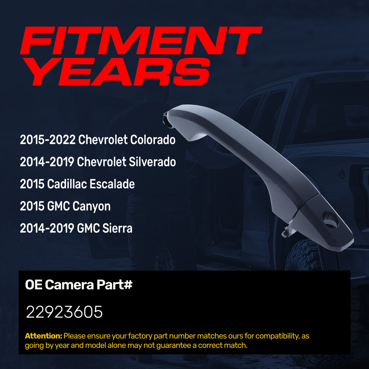 Exterior Door Handle Upgraded Black Metal Replacement for Chevrolet Colorado (2015-2022), Silverado (2014-2019) / Cadillac Escalade (2015) / GMC Canyon (2015), Sierra (2014-2019)