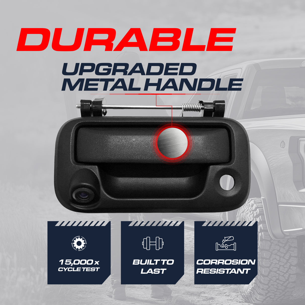 Ford F150, F250, F350, F450, F550 (2005-2016) Black Metal Replacement Tailgate Handle with Backup Camera