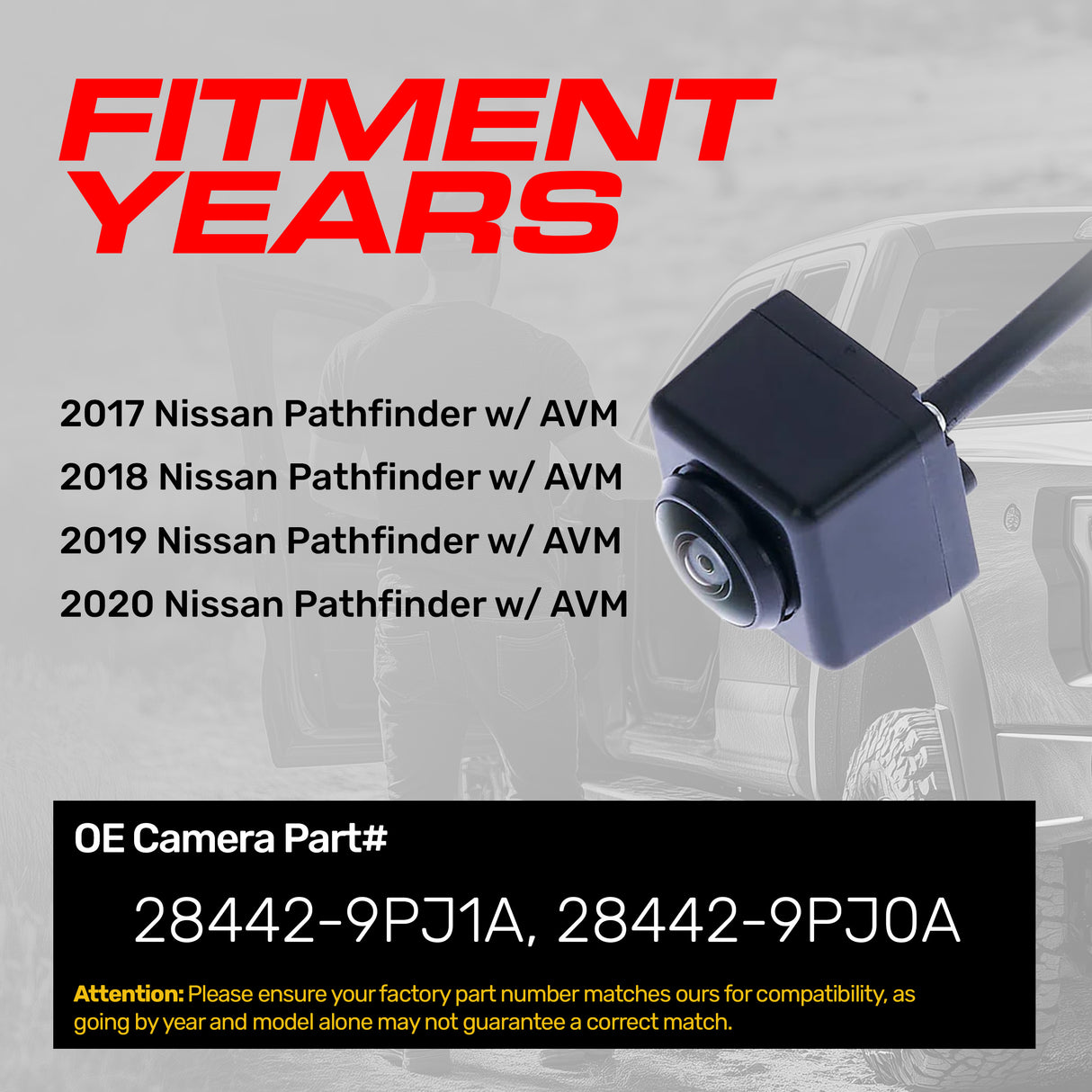 Nissan Pathfinder w/ AVM (2017-2020) OEM Replacement Backup Camera OE Part # 28442-9PJ0A, 28442-9PJ1A - Master Tailgaters