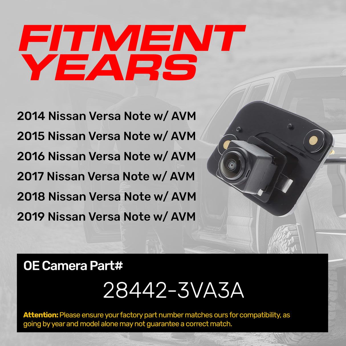 Nissan Versa Note w/ AVM (2014-2019) OEM Replacement Backup Camera OE Part # 28442-3VA3A