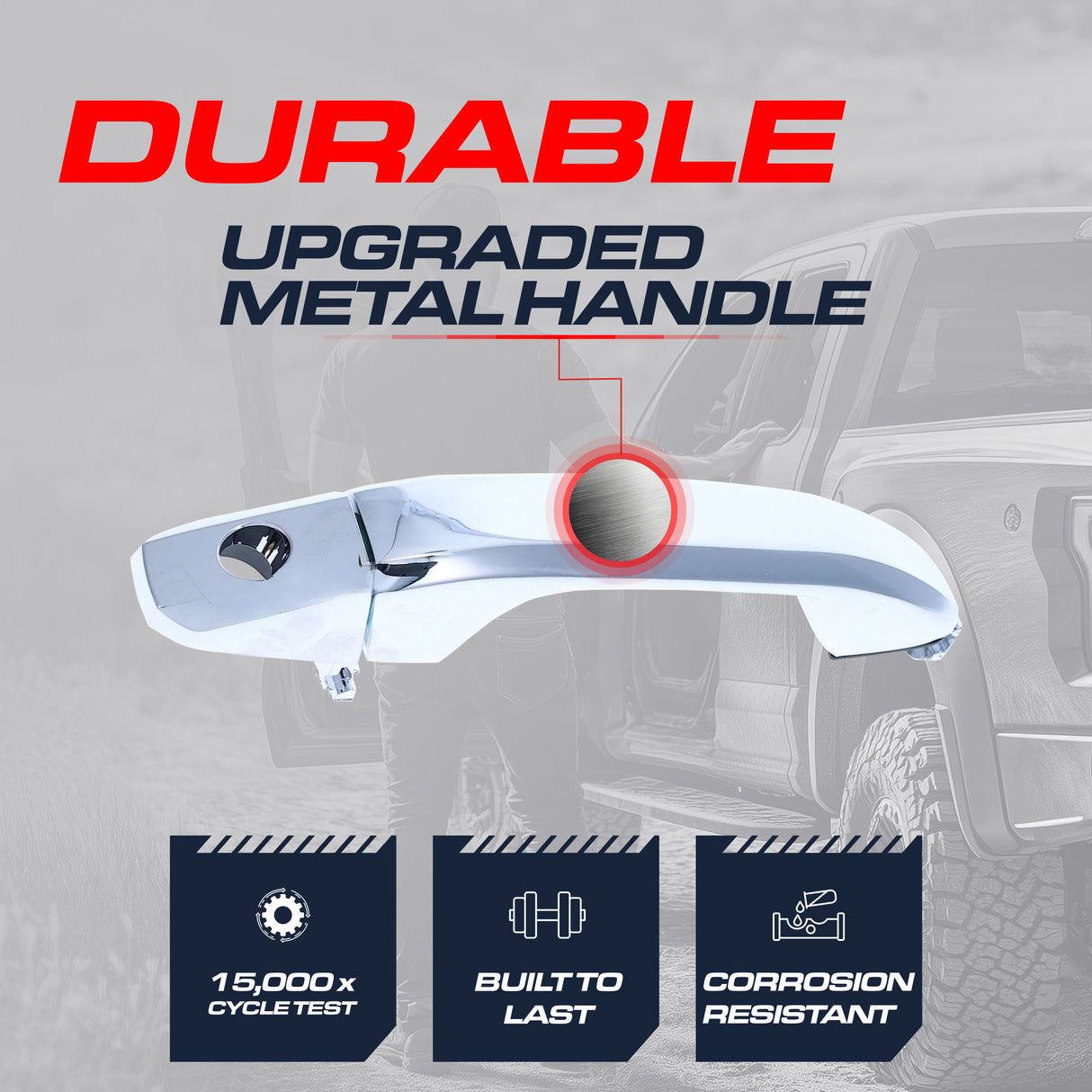 Exterior Door Handle Upgraded Chrome Metal Replacement for Chevrolet Silverado (2014-2019), Suburban (2016-2020), Tahoe (2016-2020) / Cadillac Escalade (2015) / GMC Sierra (2014-2019), Yukon (2016-2020)