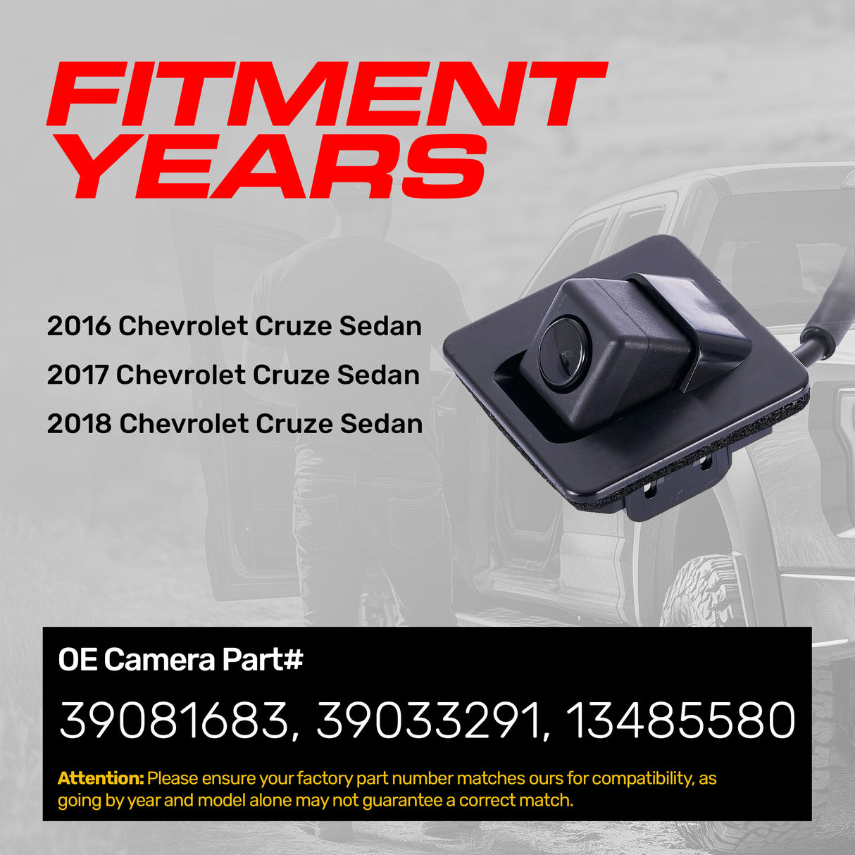 Chevrolet Cruze Sedan (2016-2018) OEM Replacement Backup Camera OE Part # 13485580, 39033291, 39081683 - Master Tailgaters