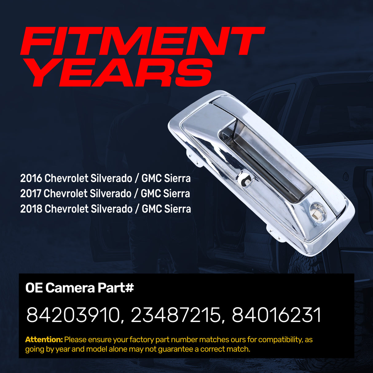 Master Tailgaters Tailgate Handle Upgraded Chrome Metal Replacement for Chevrolet Silverado (2016-2018) / GMC Sierra (2016-2018) OE Part # 84203910, 23487215, 84016231