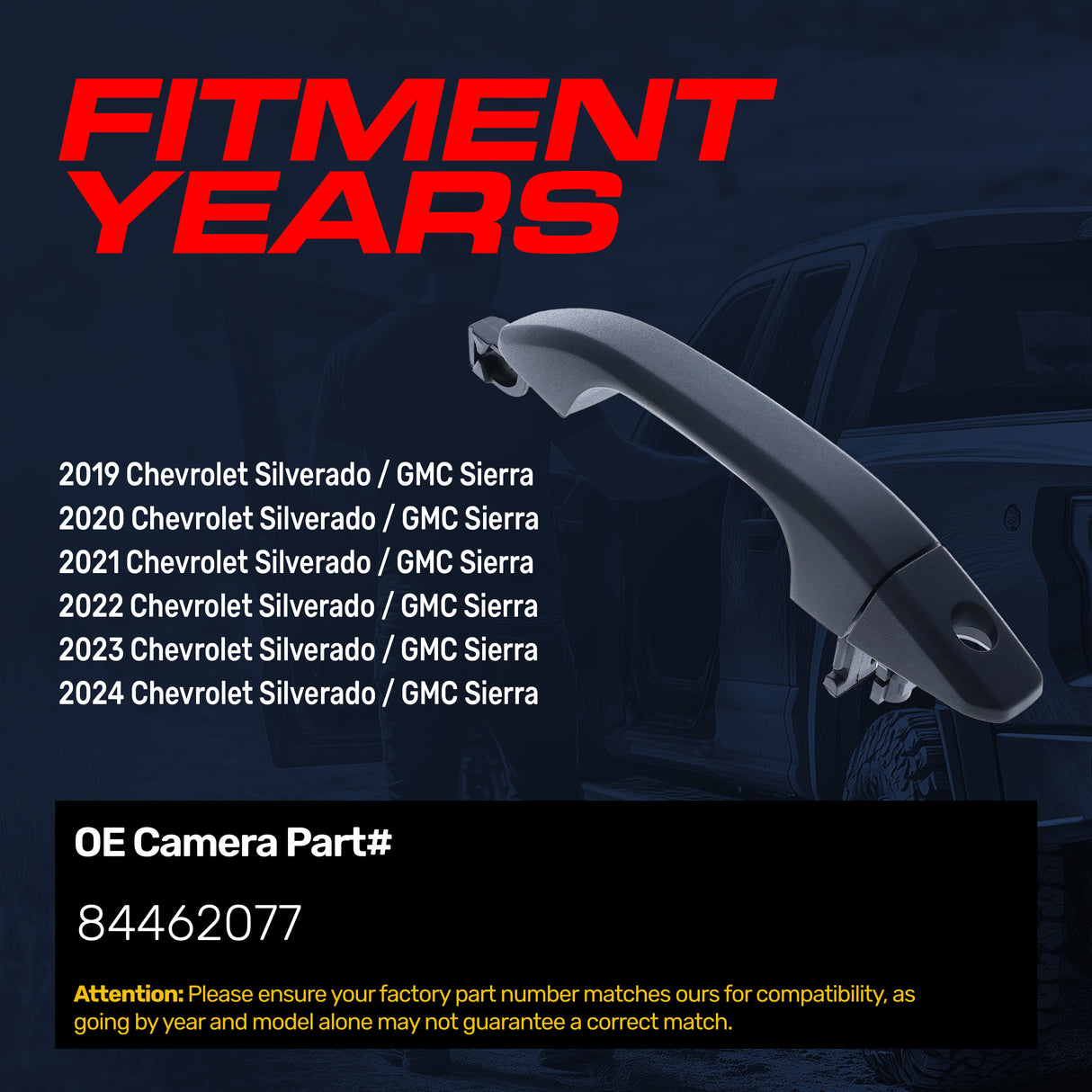 Exterior Door Handle Upgraded Black Metal Replacement for Chevrolet Silverado (2019-2024) / GMC Sierra (2019-2024) OE Part # 84462077 | Front LH w/Keyhole