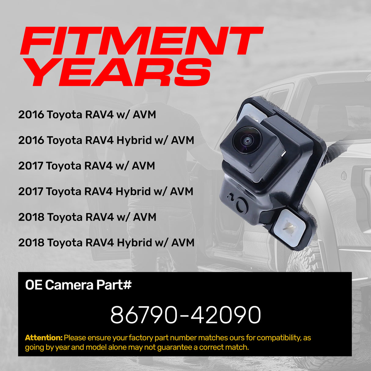 Toyota RAV4 + Hybrid w/ AVM (2016-2018) OEM Replacement Backup Camera OE Part # 86790-42090 - Master Tailgaters