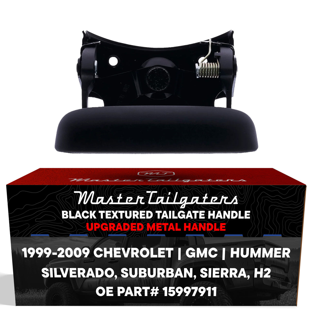 Master Tailgaters Tailgate Handle Upgraded Black Metal Replacement for Chevrolet Silverado (1999-2007), Suburban (2000-2004) / GMC Sierra (1999-2007) / Hummer H2 (2003-2009) OE Part # 15997911