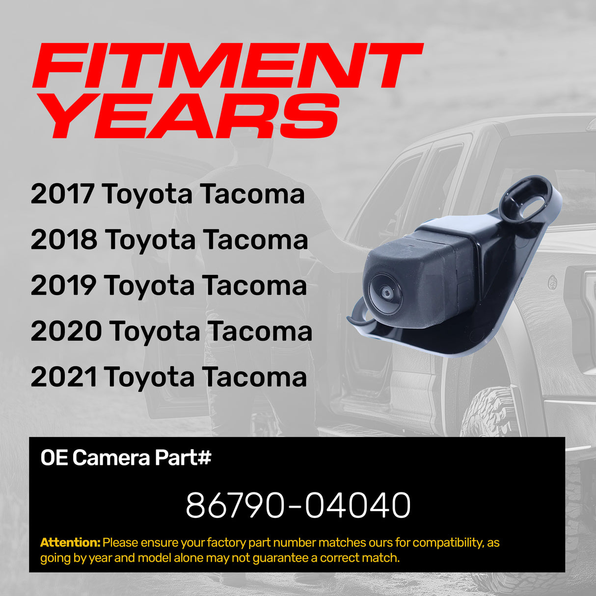 Toyota Tacoma (2017-2021) OEM Replacement Backup Camera OE Part # 86790-04040