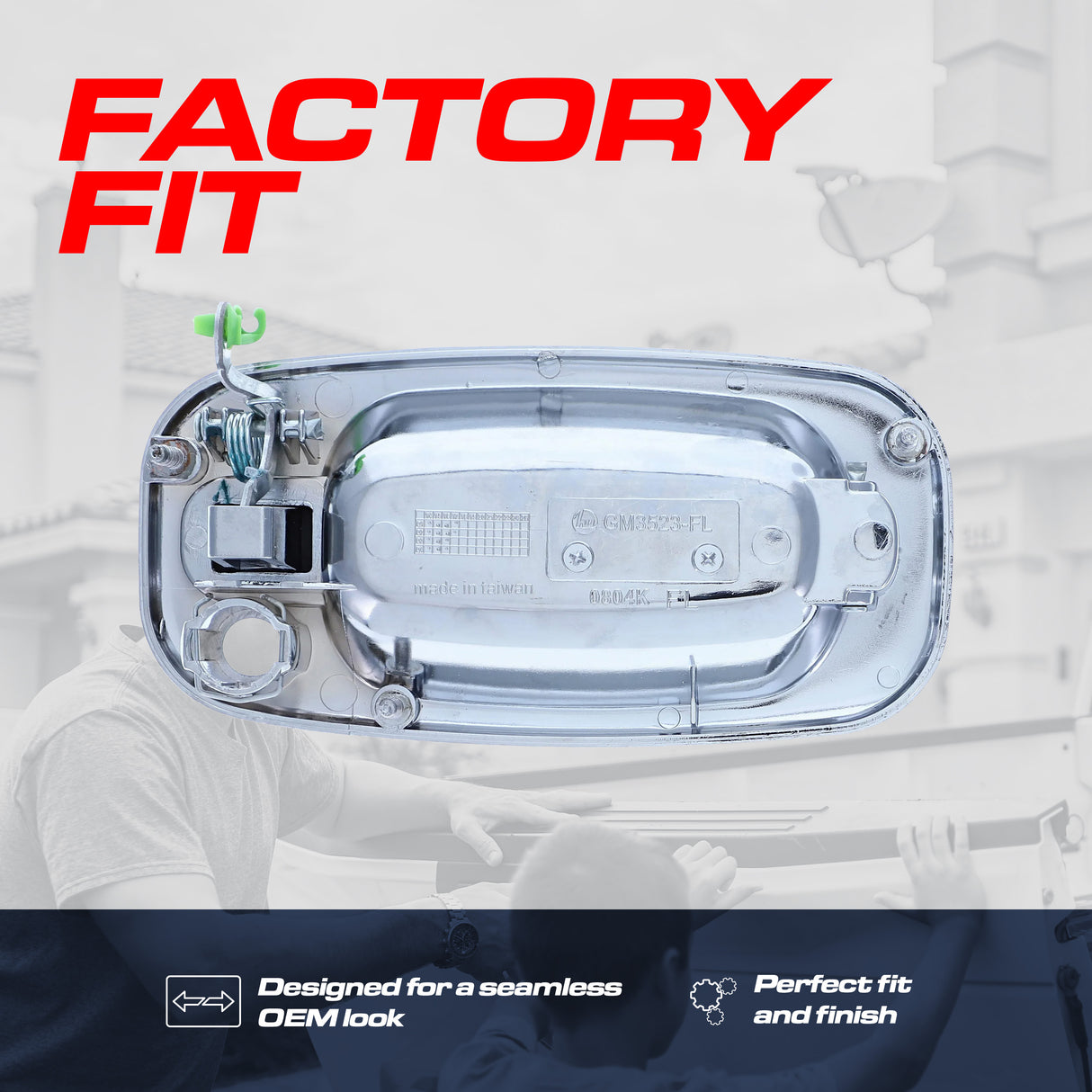 Exterior Door Handle Upgraded Chrome Metal Replacement for Chevrolet Avalanche 02-06, Silverado 99-06 / Cadillac Escalade 02-03 / GMC Sierra 99-06 OE Part # 19356468, 15034985 | Front LH w/ Keyhole