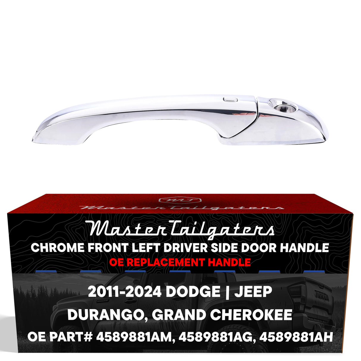 Exterior Door Handle Chrome Replacement for Dodge Durango (2011-2024) / Jeep Grand Cherokee (2011-2024) OE Part # 4589881AM, 4589881AG, 4589881AH | Front Left Driver Side