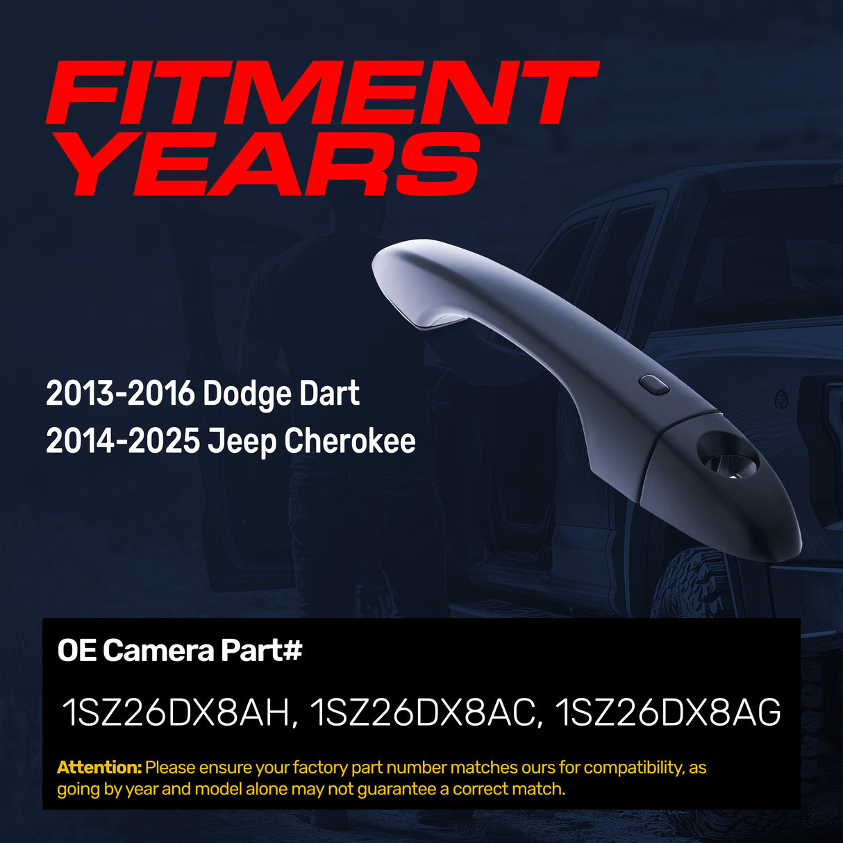 Exterior Door Handle Black Replacement for Dodge Dart (2013-2016) / Jeep Cherokee (2014-2025) OE Part # 1SZ26DX8AH, 1SZ26DX8AC, 1SZ26DX8AG | Front Left Driver Side w/ Keyhole