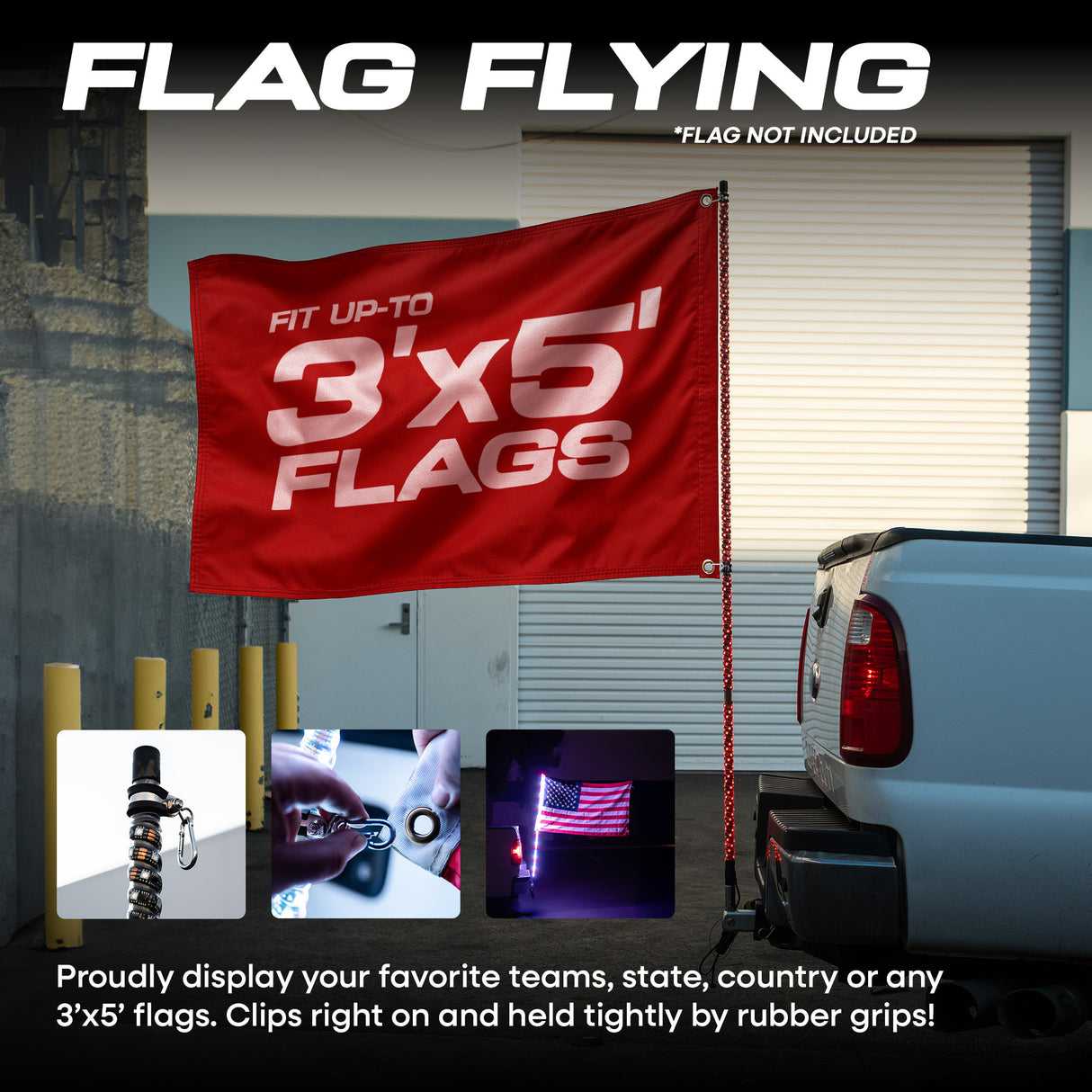 Master Tailgaters 6ft LED Truck Flag Pole with Smartphone App Control | Bluetooth Spiral Lights | 20 Colors & 100 Light Modes | Truck Hitch Mount Included | IP65 Water Resistant | 3'x5' Flag Approved - Master Tailgaters