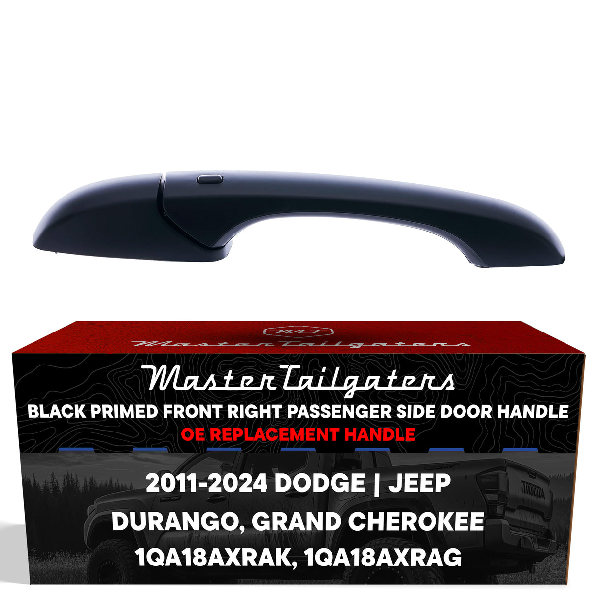 Exterior Door Handle Black Primed Replacement for Dodge Durango (2011-2024) / Jeep Grand Cherokee (2011-2024) OE Part # 1QA18AXRAK, 1QA18AXRAG | Front Right Passenger Side w/o Keyhole