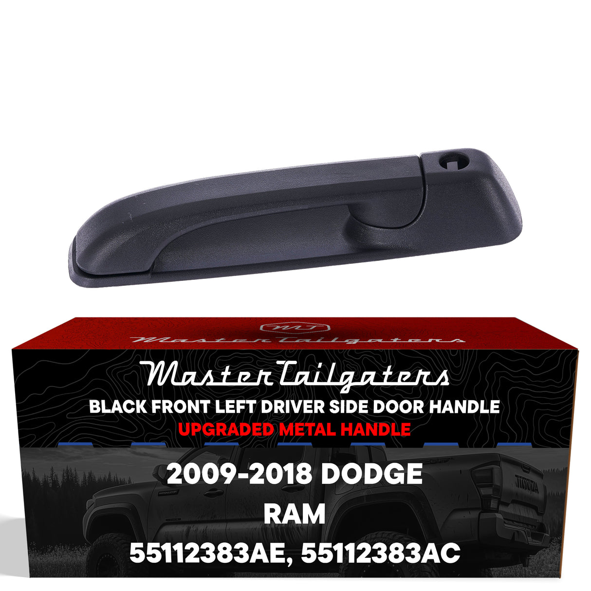 Master Tailgaters Exterior Door Handle Upgraded Black Metal Replacement for Dodge Ram (2009-2018) OE Part # 55112383AE, 55112383AC | Front LH w/Keyhole